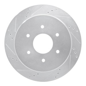 Nissan Titan Brake Rotor (1) - Rear Left - R1 Concepts - Drilled & Slotted - Silver - `17-`24